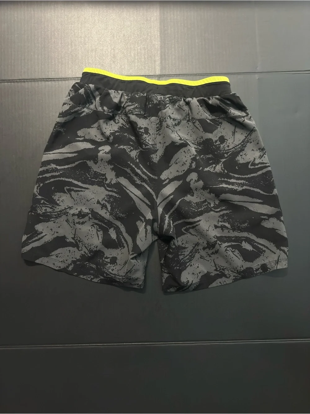 Fabletics Men’s Athletic Shorts - Gray with Neon Yellow Waistband